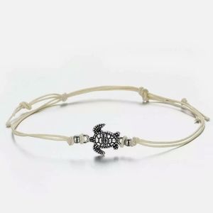 Men Silver Turtle White Cord Anklet Ankle Bracelet